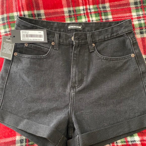 WASHED ROLL HEM MOM SHORTS UK 10 - Picture 3 of 6